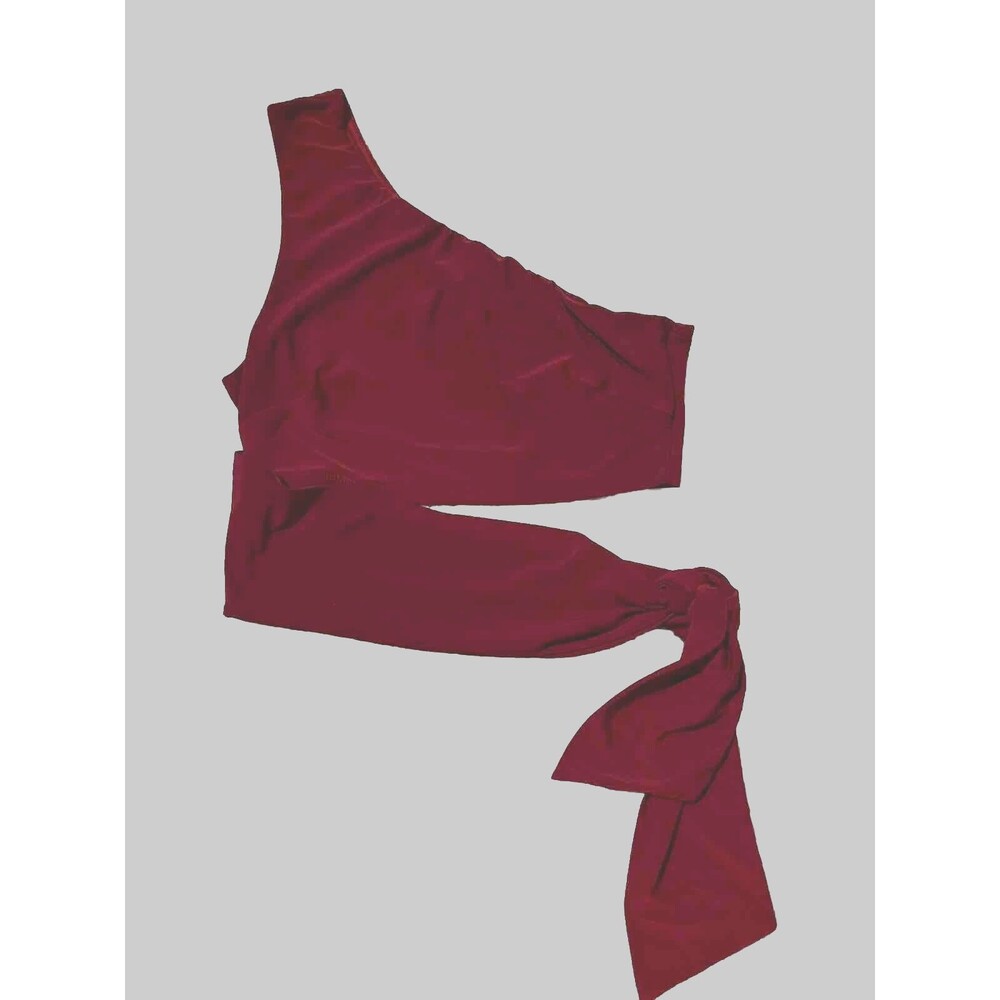 Blue Blush One Shoulder Wrap Crop Top Tank In Burgundy Size Small